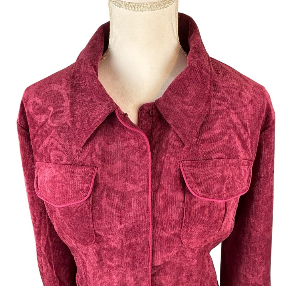 Chico's Womens Micro Corduroy Jacket  Cotton Stretch Sz XL Berry Tapestry‎